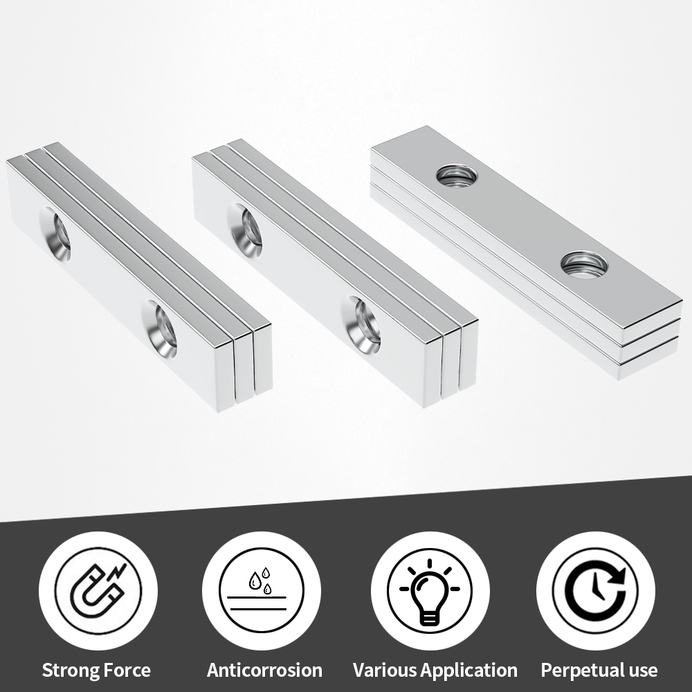 50x10x3-5mm Powerful Magnets Block With holes for Fridge, DIY Projects, Science & Office Use Refrigerator magnet