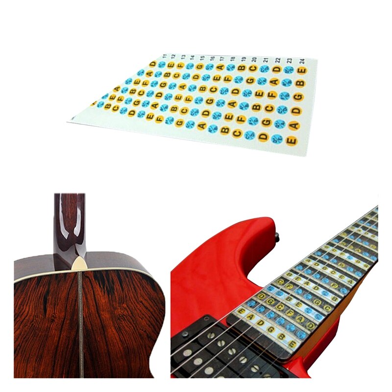 2X Fretboard Note Decals Toets Frets Kaart Sticker (Gitaar-Multicolor &amp; Gitaar-Zwart)