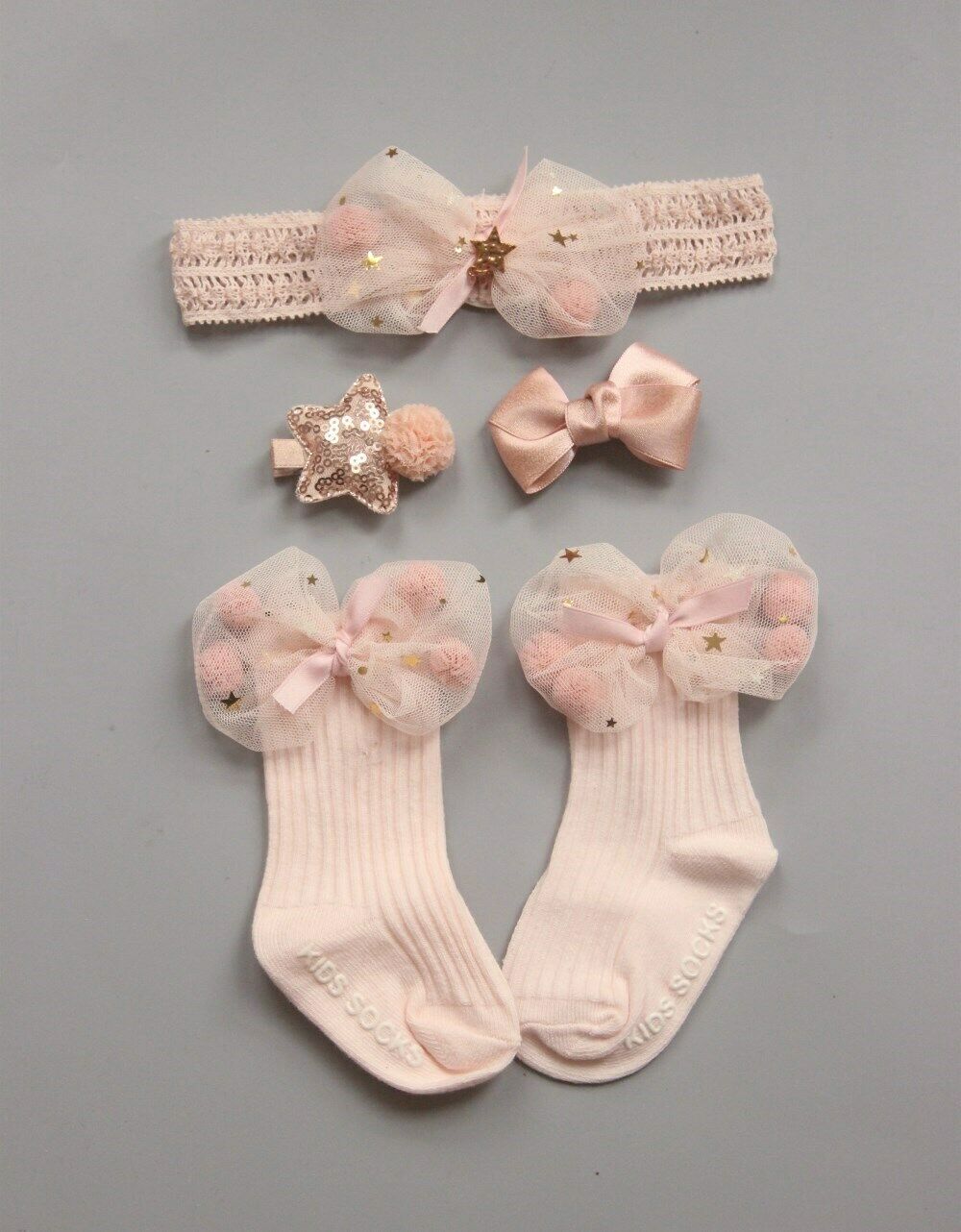 Chaussettes pour nouveaux-nés et filles | 4 pièces/ensembles, chaussettes Tutu en dentelle à volants, chaussettes antidérapantes princesse à la cheville + bandeau: F