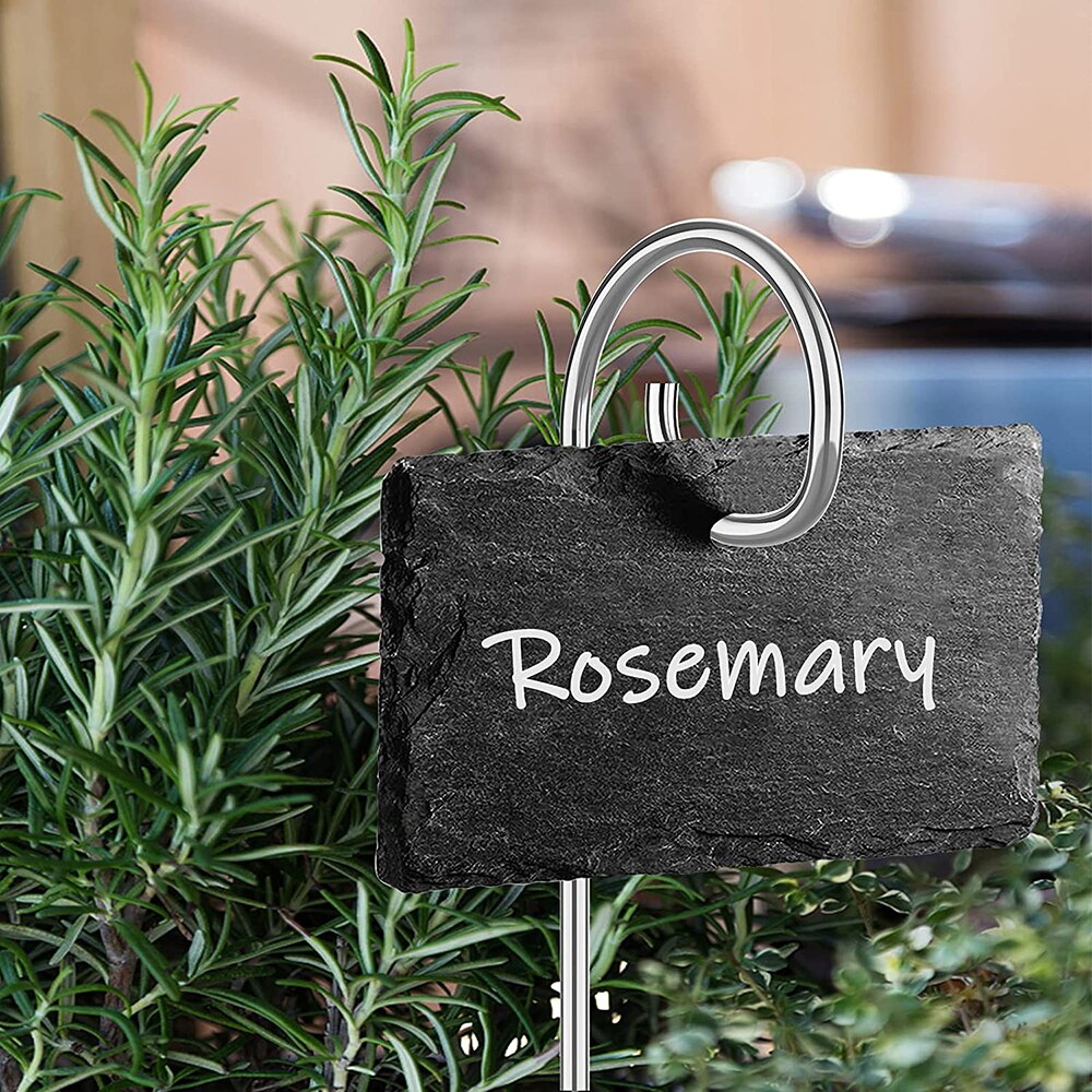 Natuurlijke Stijl Slate Plant Labels, Opknoping Van Een Roestvrij Stalen Metalen Staaf, 15.75Inch Plant Etiketten Voor Tuin, Bloem, Bed, Potten