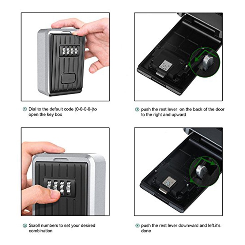 Lock Box 4 Digit Combination Waterproof Box Aluminum Alloy Weather Resistant Key Hider with Resettable Code Key Storage Wall M