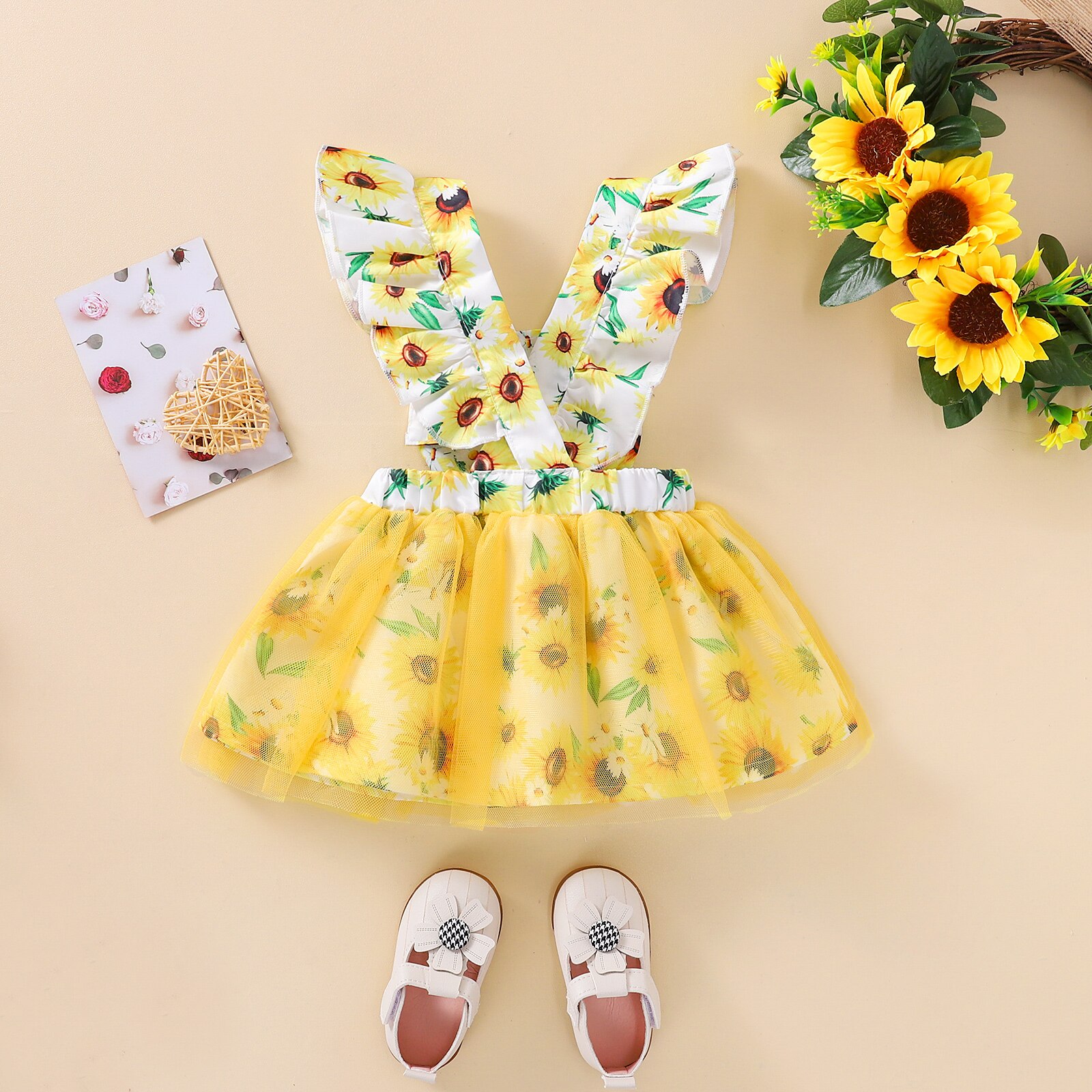 Vestito da stile dolce per bambina 2022 abbigliamento estivo per bambini vestito da Tutu in maglia a maniche lunghe con stampa girasole abiti da festa per principessa infantile