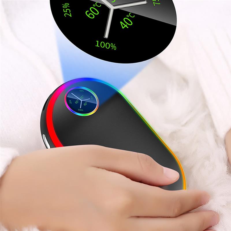 Linterna de masaje móvil USB con pantalla de temperatura, calentador de manos, 7 colores, para calentar al bebé