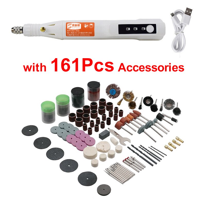 105/125/161/181Pcs Mini Cordless Electric Grinder Drill 3 Speed Adjustable USB Grinding Accessories Set Power Tools Engrave Pen: Drill with 161Pc