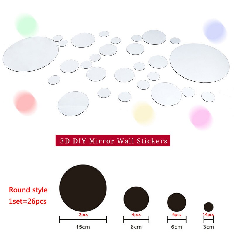 26 stuks 3d spiegel muurstickers ronde spiegel diy tv achtergrond badkamer stickers muurdecoratie slaapkamer badkamer huisdecoratie spiegel