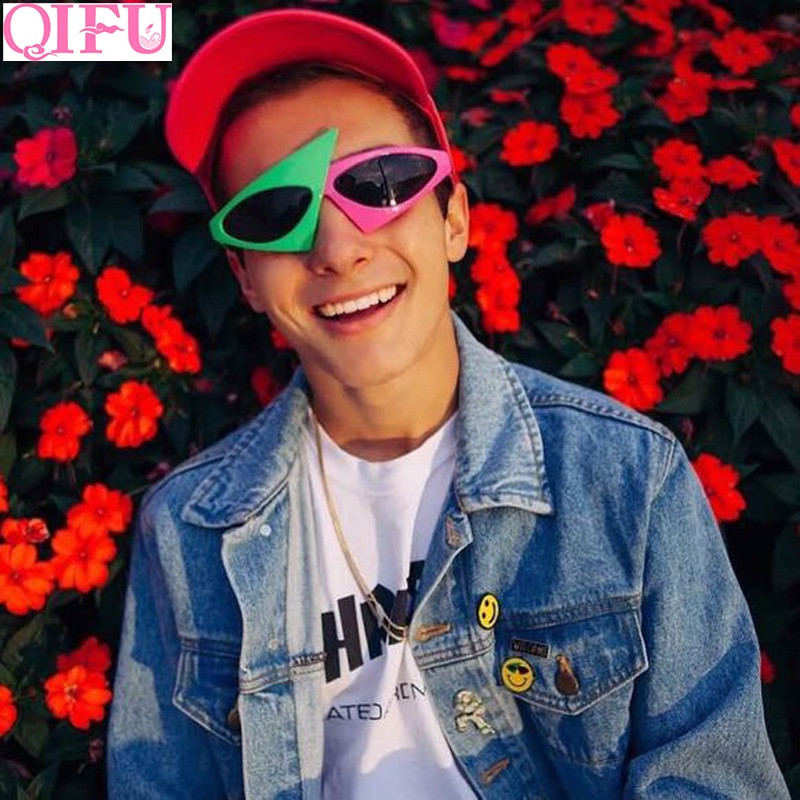 Roy Purdy Style Party Mask Birthday Party Hip-Hop Asymmetric Triangular Sunglasses Novelty Green Pink Contrast Color Glasses