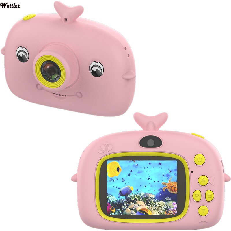 Cute Digital Camera Portable Children Camera 2000W HD Cartoon Dolphin 2 Inches IPS Screen Mini Camera Toy For Kids
