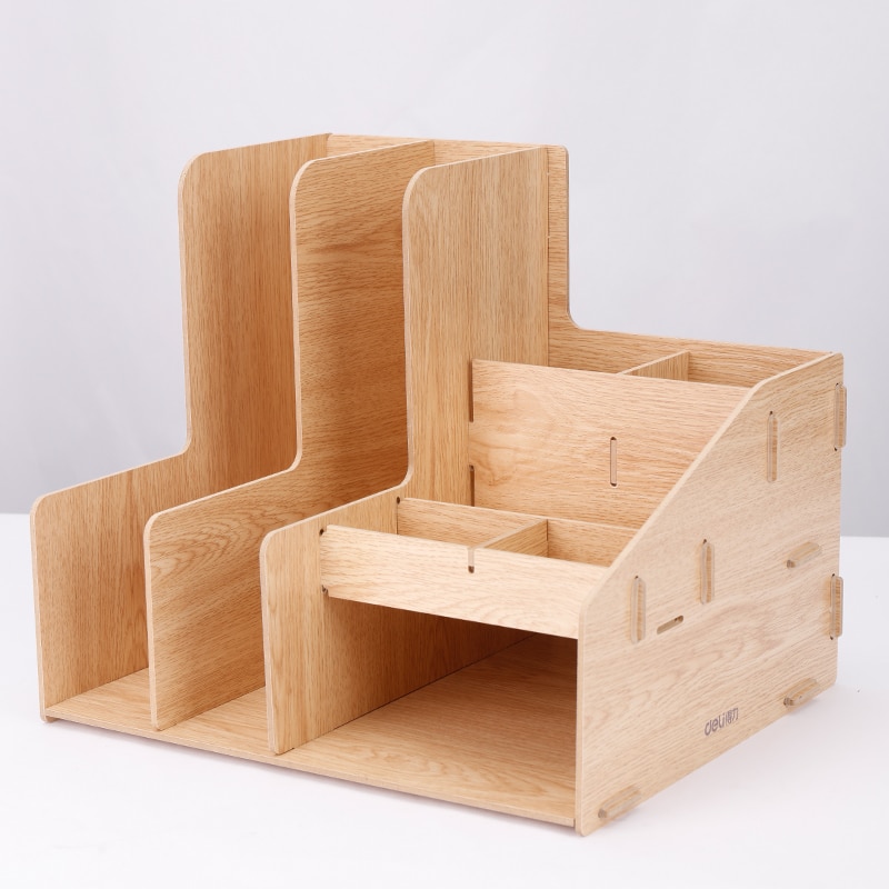 DIY Desktop Wooden Document Tray Storage Box Multifunction Pen Pencil File Holder Office Desk Organizer School Supplies 79250