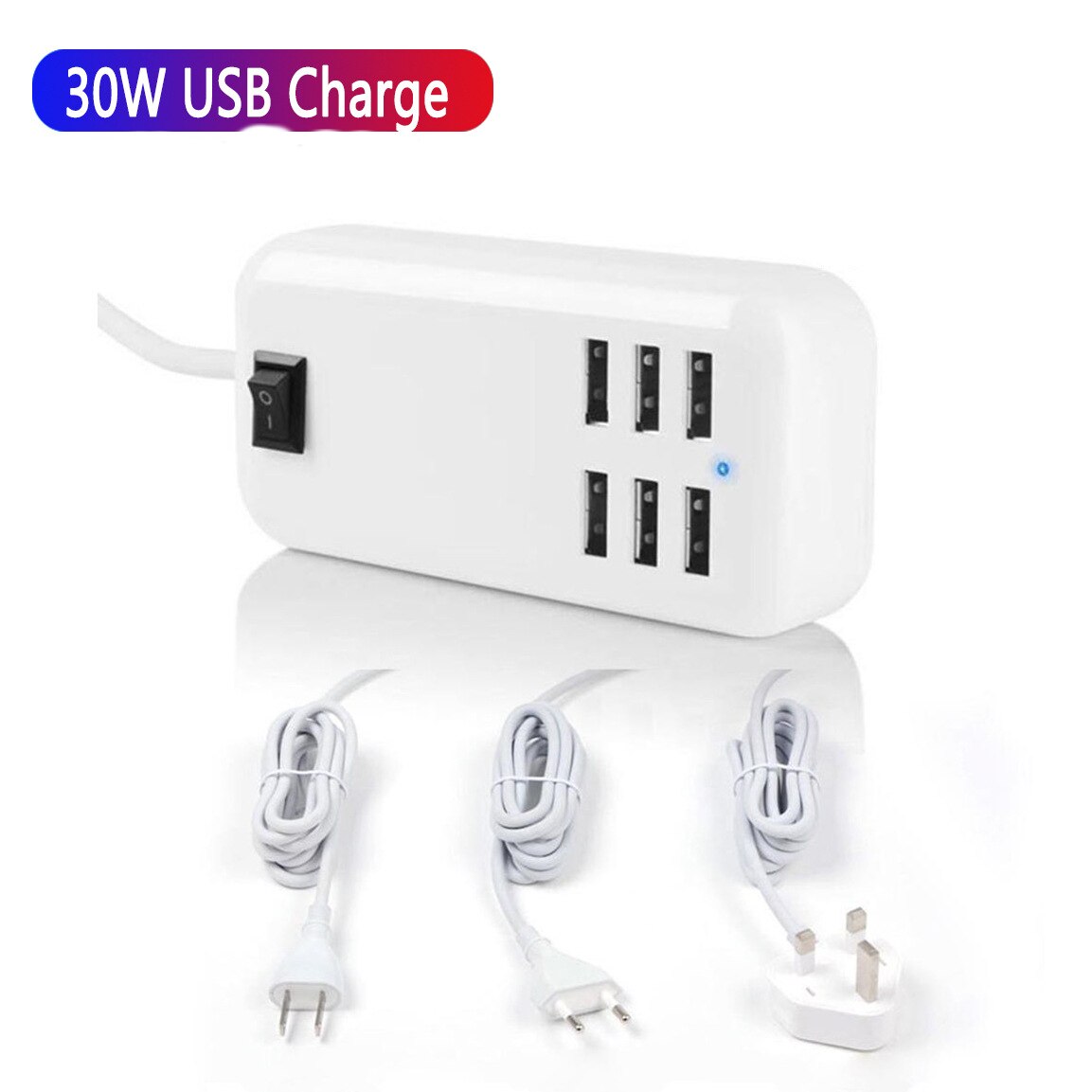 30w usb-ladegeräte mit je 6 anschlüssen, 6a schnellladestationen, handy-hubs für den schreibtisch und reisen, verlängerungssteckdosen
