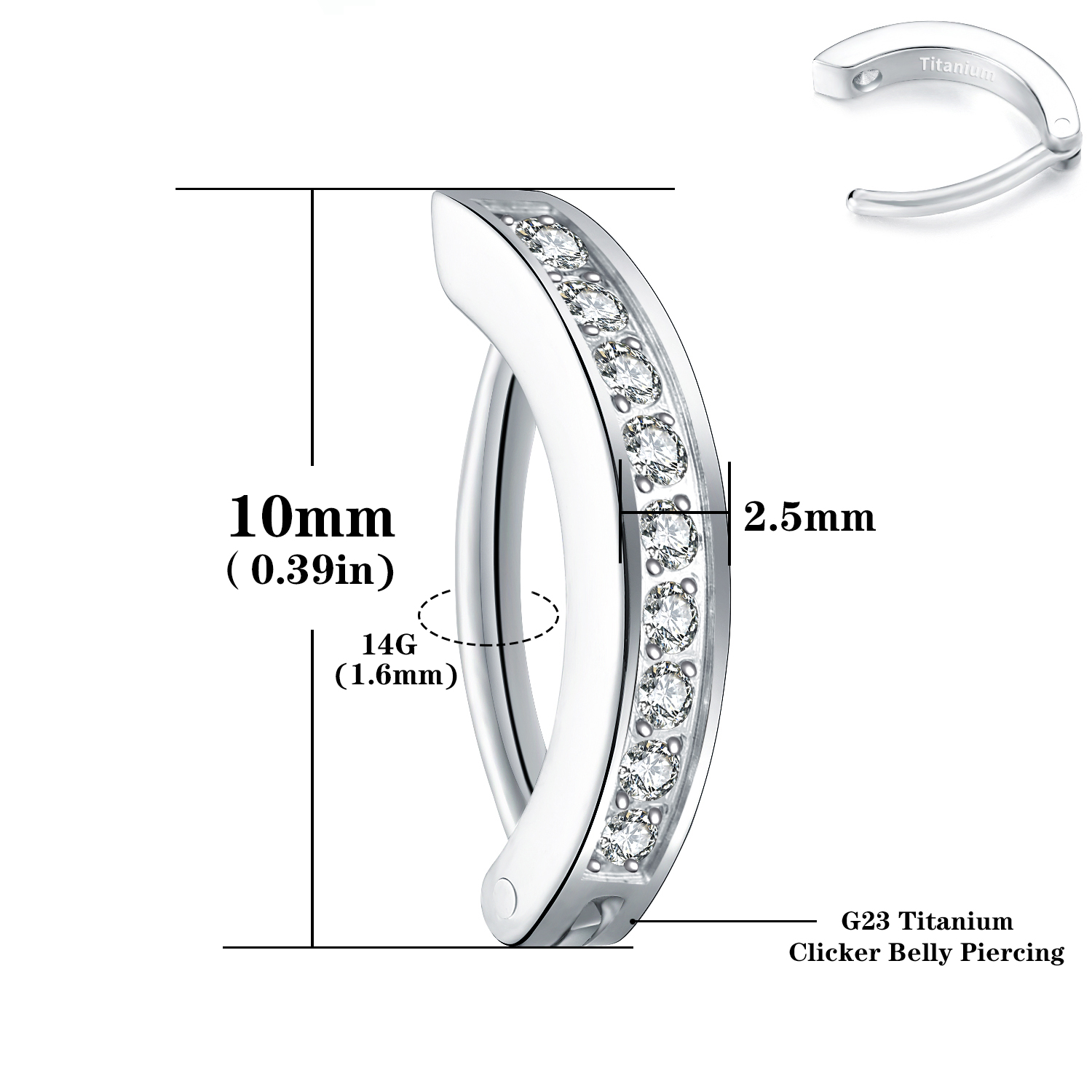 14G G23 Titanium Clicker Navelpiercing, 10/12mm Reverse Gebogen Hoepel Navel Barbell Body Piercing Sieraden: Licht Geel Kleur