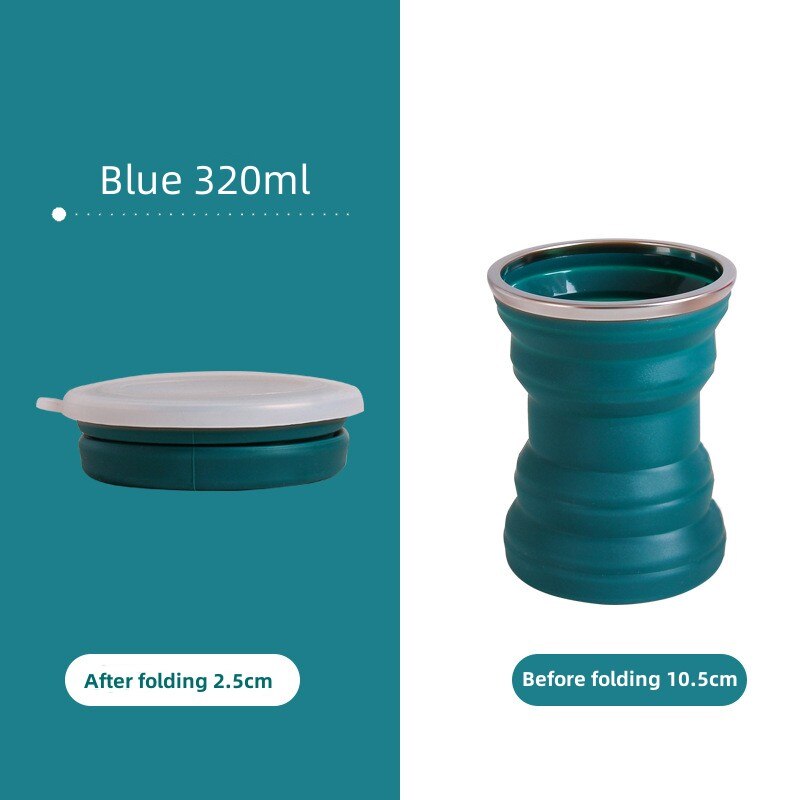 Taza plegable de silicona portátil con cordón, taza de viaje resistente al calor, tapa plegable, almacenamiento para agua: Azul cielo