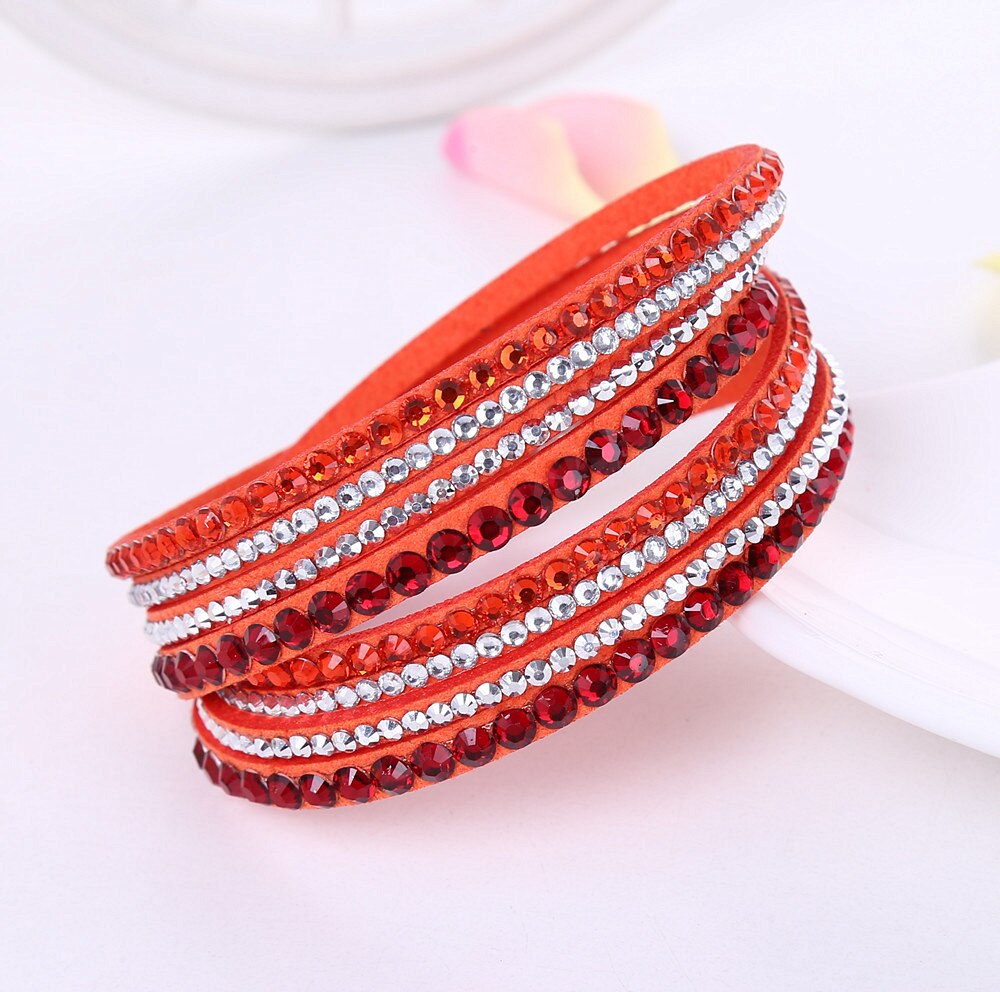Stijl Lederen Armband Strass Kristal Armband Multilayer Hologram Armbanden Voor Vrouwen Sieraden: m