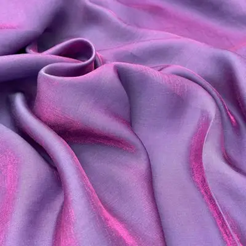 Tela de satén sedoso de cristal, tela iridiscente con purpurina, material de vestir brillante, tela de ropa brillante: XL / Morado