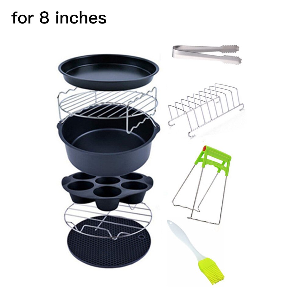 10 Uds accesorios para freidora de aire olla de 6/7/8 pulgadas para Airfryer 3.2QT-5.8QT hornear cesta Pizza placa parrilla olla cocina utensilios de cocina: 8 inch