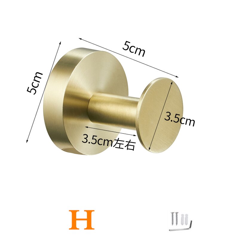 Stainless Steel Brushed Gold Robe Hook Wall Mounted Towel Hook Clothes Hook Bathroom Kitchen Door Hook Hardware: H