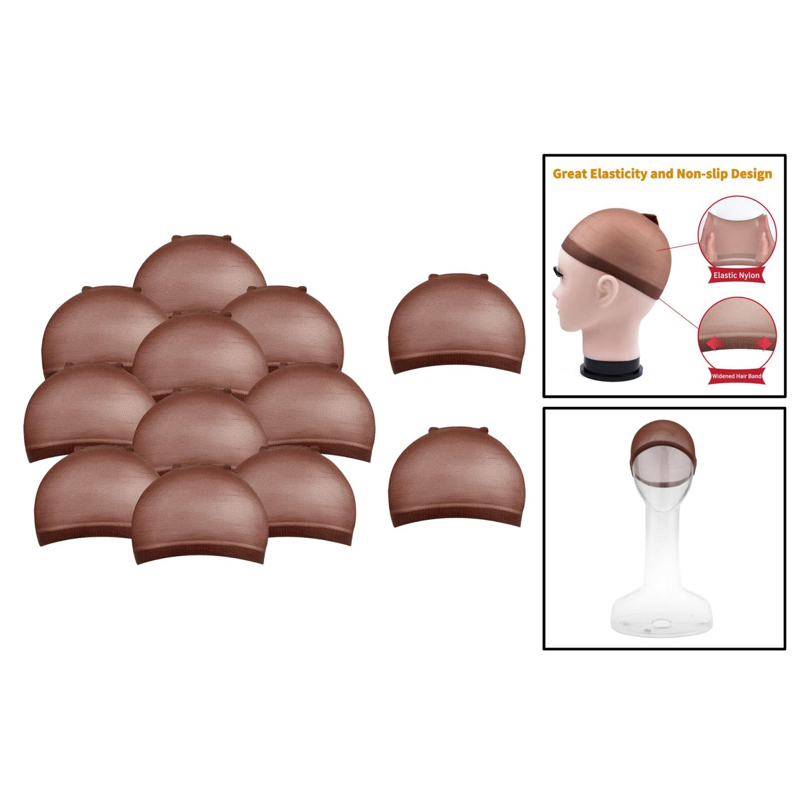 Wig Caps,12 Pcs Coffee Dark Brown Stocking Caps for Wigs Stretchy Nylon Wig Caps Wig Caps for Women Man, Breathable