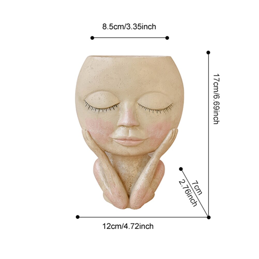 ESTATUILLA con cabeza para niña, maceta de resina para plantas suculentas, maceta para cultivo de plantas de jardín, adornos decorativos de Mesa para el hogar: F