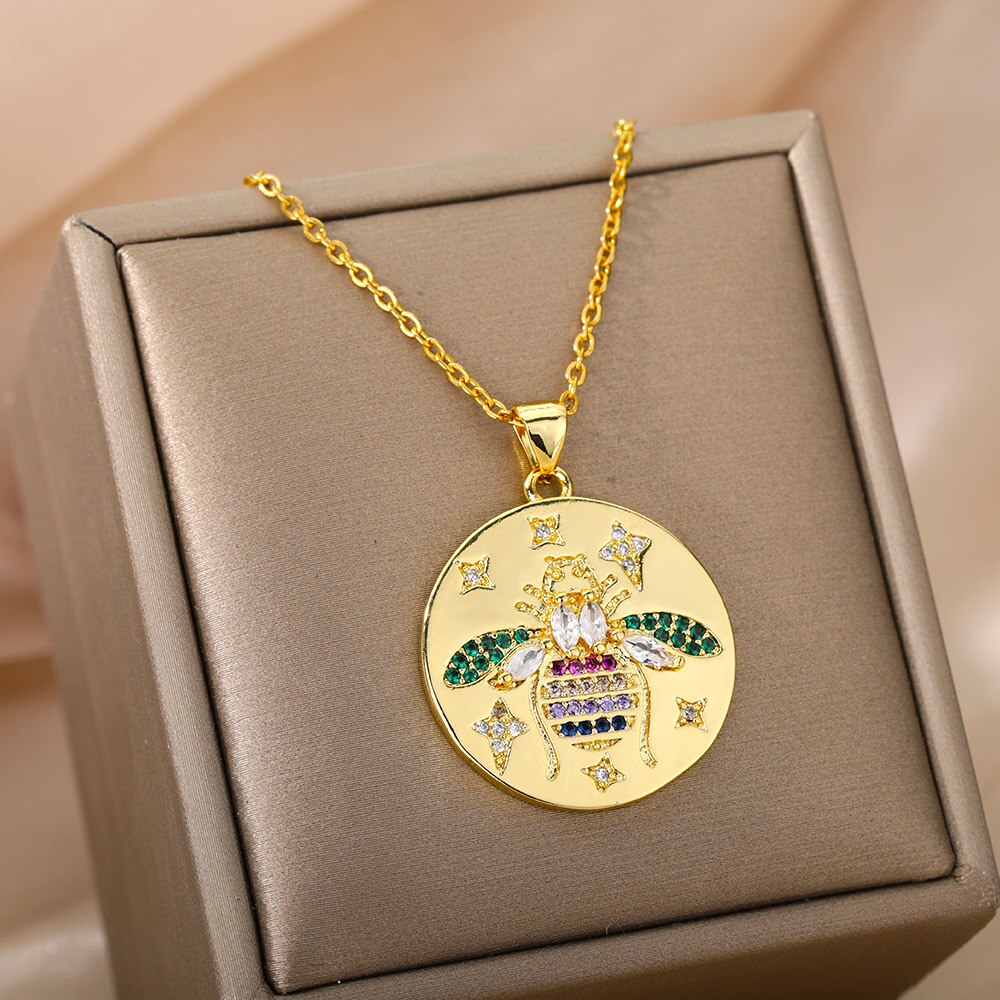 Leuke Vlinder Ketting Voor Vrouwen Kind Multicolor Zirkoon Bee Olifant Dier Hanger Ketting Kerst Sieraden Mujer: Staal Kleur