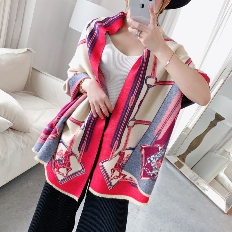Women Adult Pashmina Print Woman Winter Female Shawls Cashmere Wraps Hijab Bandana Scarves Foulard
