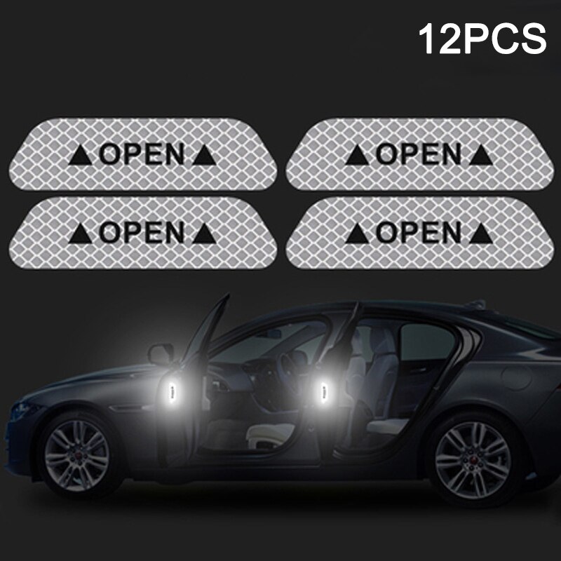 Car Reflective Strips Sticker Warning Tape Night Open Door Sign Decal Anti-Collision Mark ASD88: silver  12pcs