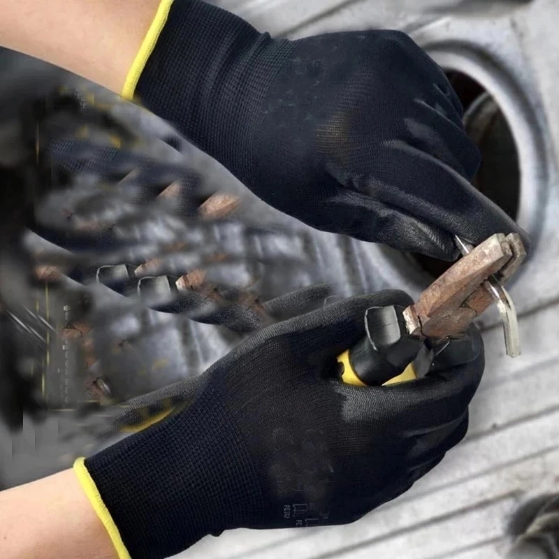 20 piezas/10 pares de guantes de poliuretano, guantes de trabajo de seguridad, guantes de reparación, guantes recubiertos de palma, suministros para carpinteros y reparadores