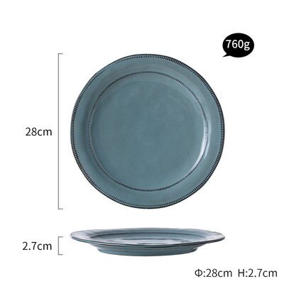 KINGLANG Plates Art Retro Dishes Ceramic Pottery Dinner Steak Plates Blunch Dish For Wedding Party Plates: Green L