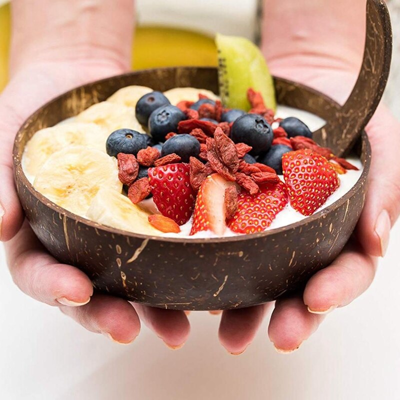 Easy-natural kokosnoot kom eetlepel enkele set - fruit salade noedel rijstkom houten fruitschaal handgemaakte decoratie