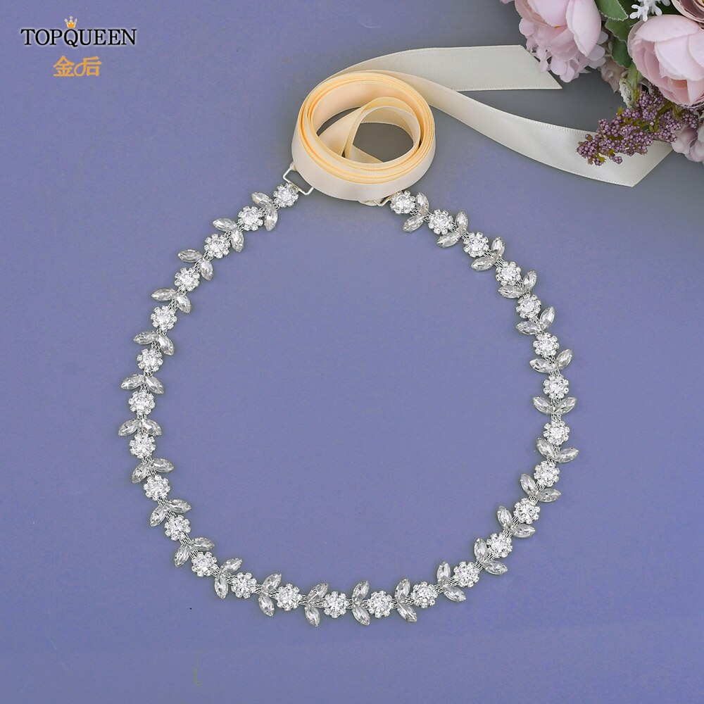 TOPQUEEN Luxus Strass Gürtel Hochzeit Gürtel Diamant Braut Gürtel Schärpe Hochzeit Zubehör Abend Party Band Gürtel Schärpe S440: Elfenbein
