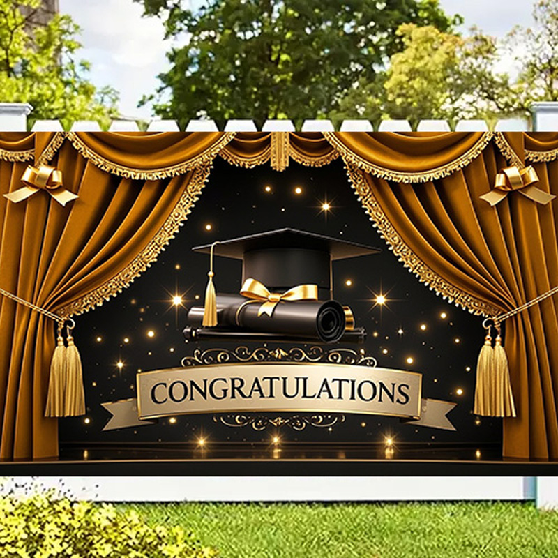 Photography Background for Graduation Ceremony, School Events Bachelor Hat Polyester Congratulation Graduation for Home Wall