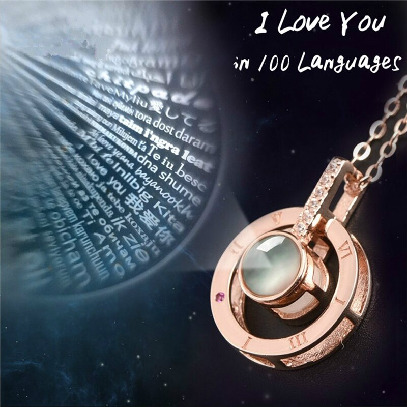 I Love U In 100 Talen Ketting Microscopische Houtsnijwerk Licht Geprojecteerd Hanger Ketting Voor Vrouwen Link Chain Bijoux Femme