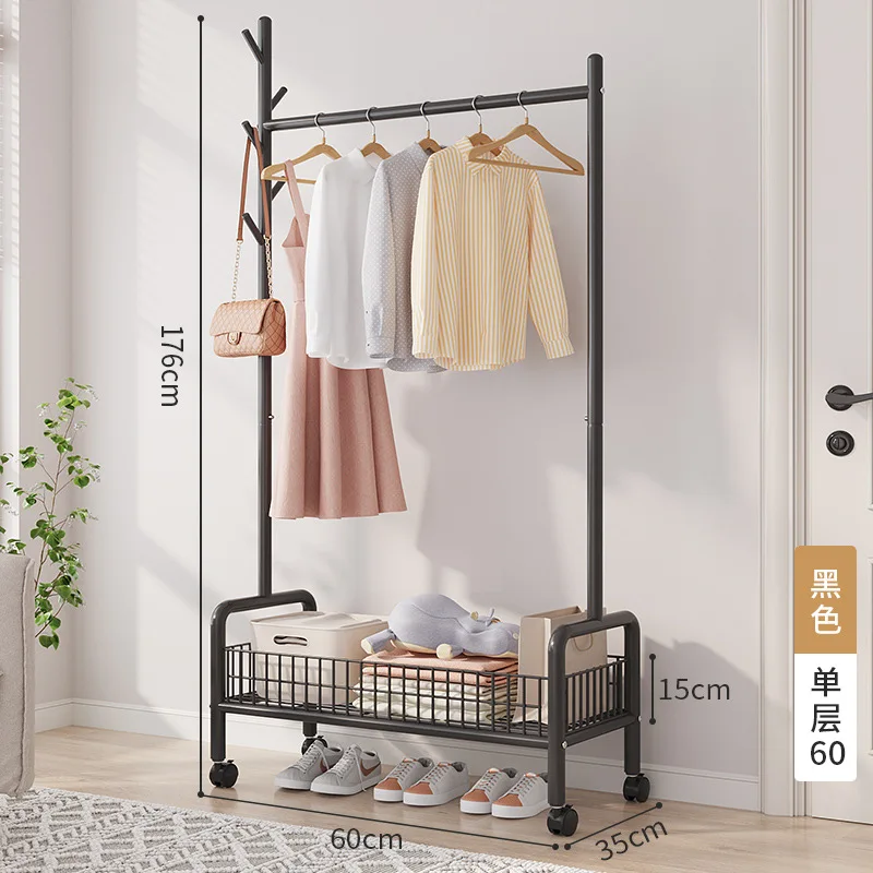 Movable Clothes Rack Floor Hanger Stand Storage Wardrobe Hat Stand Storage Box Bedroom Furniture perchero de pie Coat Rack Hook: Orange