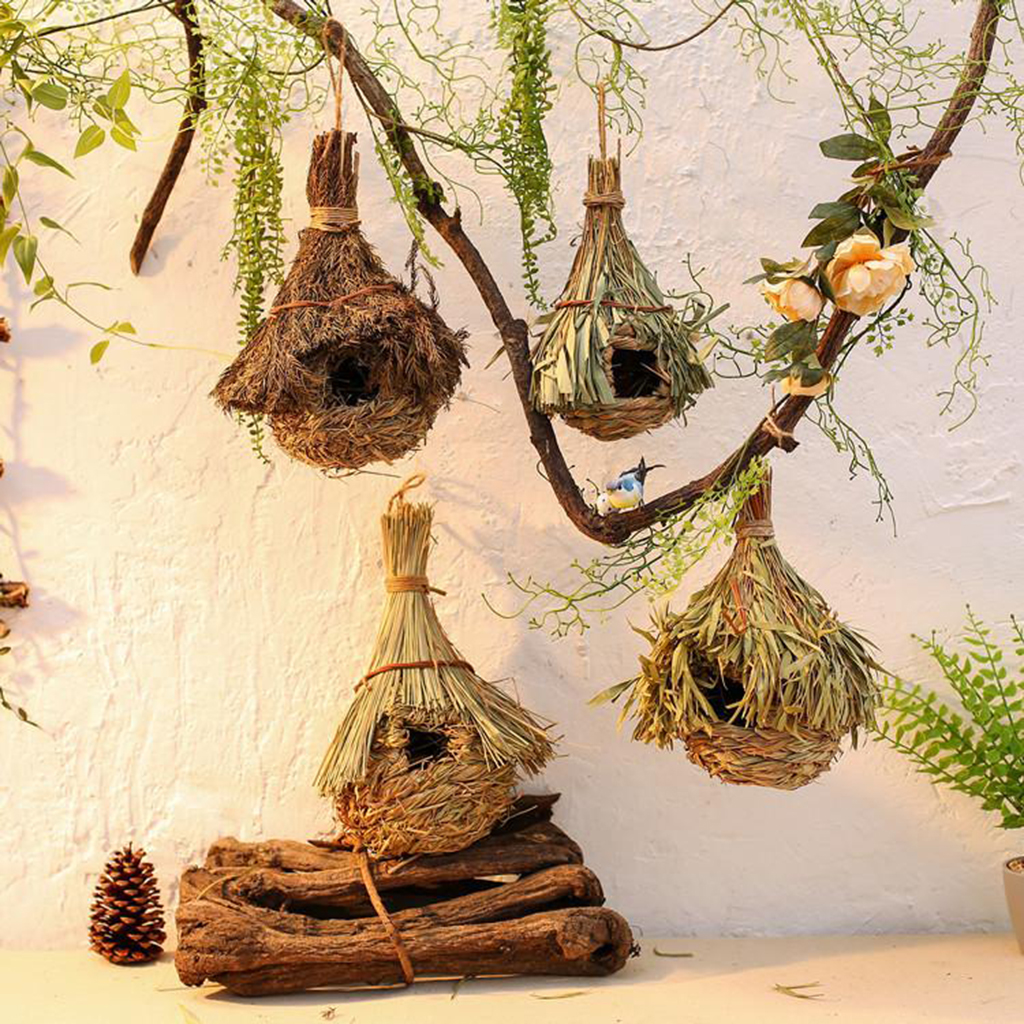 Hand Woven Hanging Birdhouses Outside Roosting for Wren Sparrow Chickadee