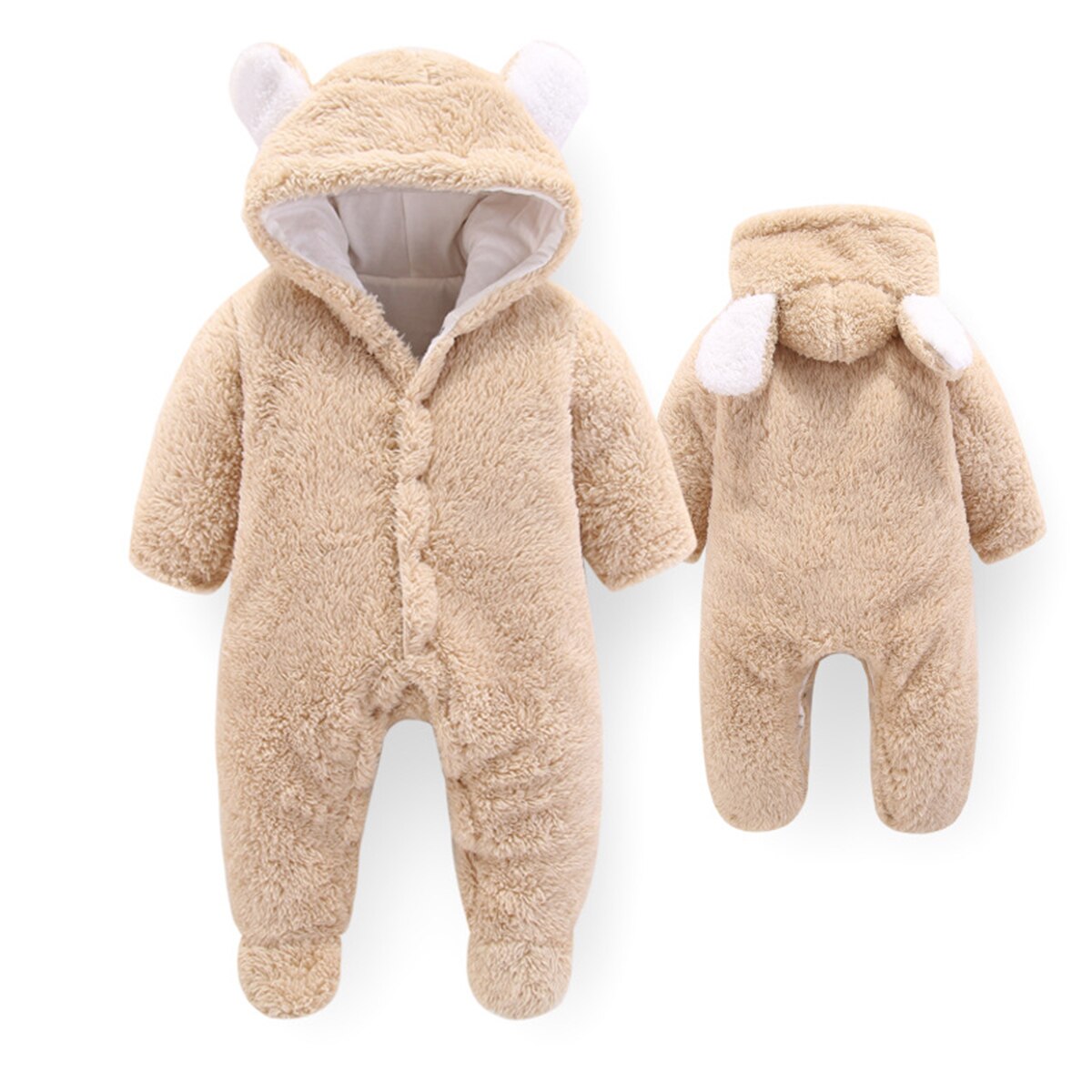 Herfst Winter Baby Katoenen fluwelen Schattige Oren Rompertjes Baby Meisje Jongen Kleding Baby Baby Meisje Kleding Jumpsuits Overall: Camel / 18m