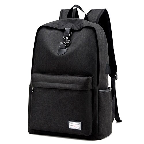 Mænds usb opladning rygsække kæder dekorere bærbare tasker nylon preppy mænds skoletasker rejse stor kapacitet rygsække: Sort