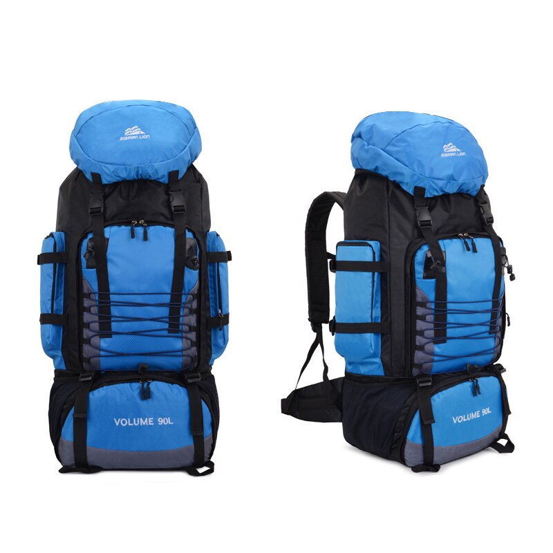 90l rejser camping rygsæk rygsæk vandring hær klatring taske trekking bjergbestigning mochila stor kapacitet blaso sport taske: Blå farve
