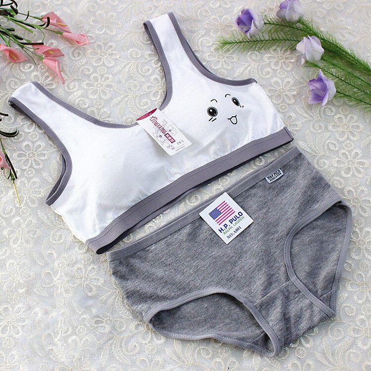 Cute smiling girl underwear set developmental cotton vest-style sports comfortable bra set without steel ring: 8