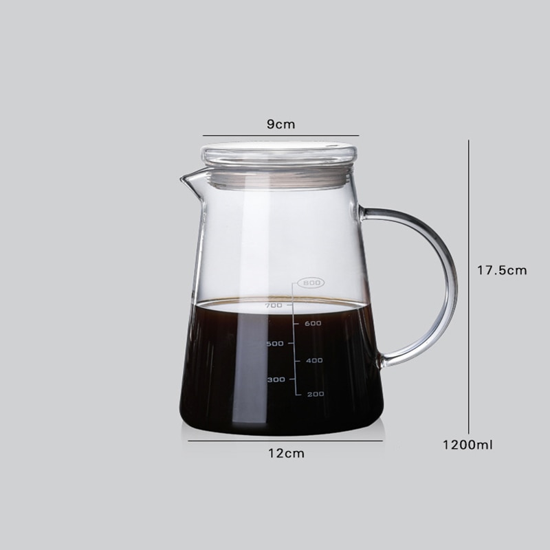 1200ml Large Capacity Hand-brewed Coffee Pots Glass Espresso Water Drip Coffee Maker with Lid Anti-scalding Glass Coffee Cup