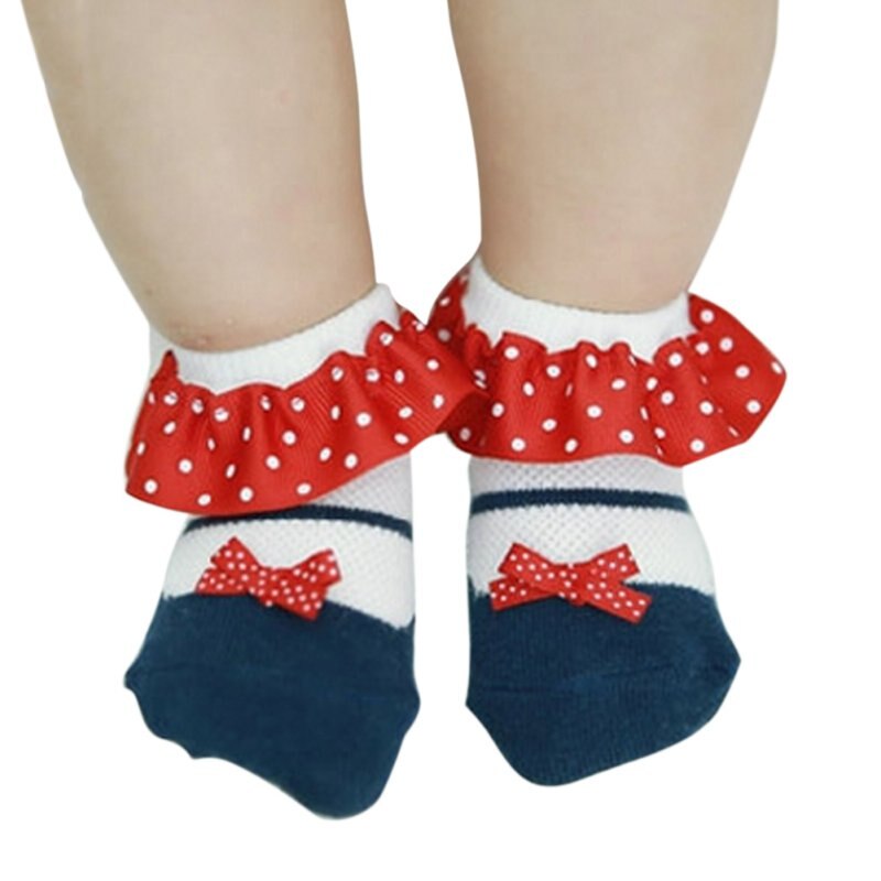 Cute Baby Girl Socks Toddler Kids Warm Soft Cotton Dot Bowknot Socks