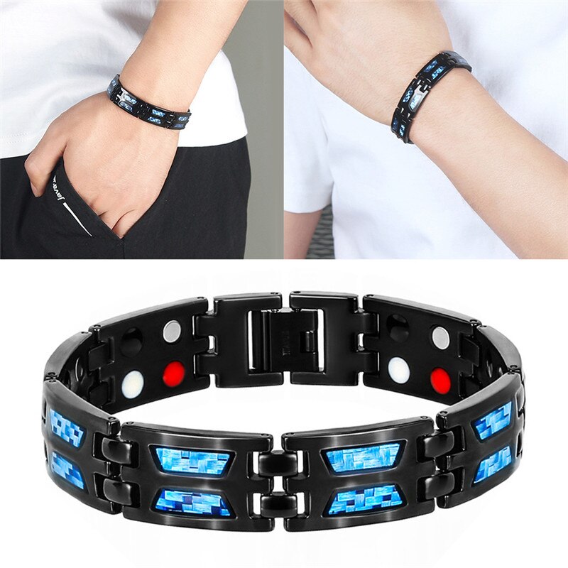 Afslanken Armband Dubbele Rij Negatieve Ion Germanium Blauw Armband Voor Man Titanium Carbon Fiber Armbanden Armbanden Verlies Gewicht