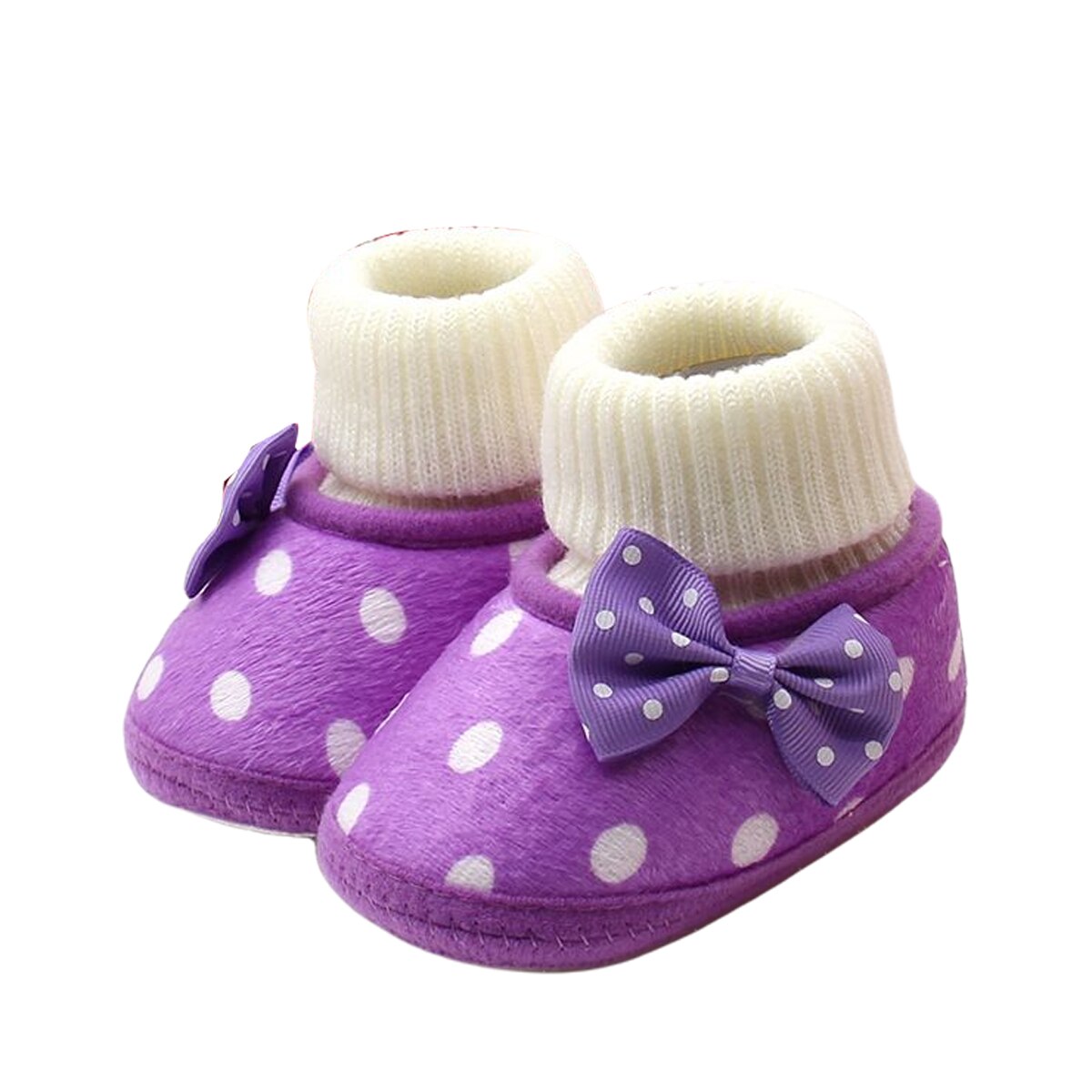 Ma & bebê 0-18m bebê recém-nascido infantil meninas botas de neve quente malha dot arco do bebê meninas sapatos de bebê outono inverno: ROXO / 7-12 meses