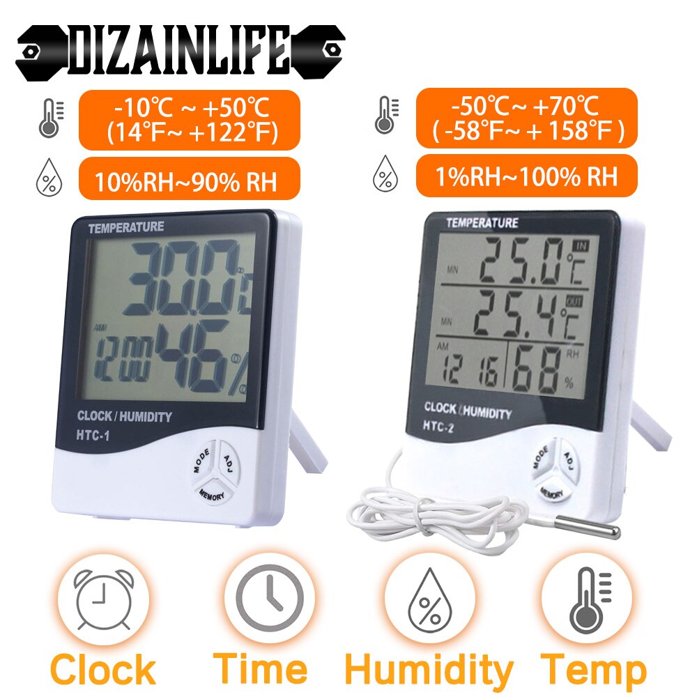 LCD Electronic Digital Temperature Humidity Meter Multifunction Indoor Outdoor Thermometer Hygrometer Weather Station Clock