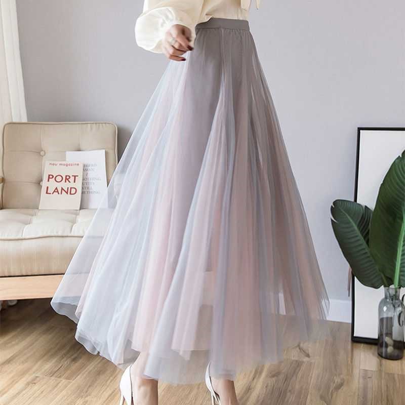 Studentessa High School 12 13 14 15 16 anni gonne vecchie donna estate principessa Tulle maglia gonna a pieghe abito da ballo femminile gonna Tutu: blue pink / 80cm for 145 to156