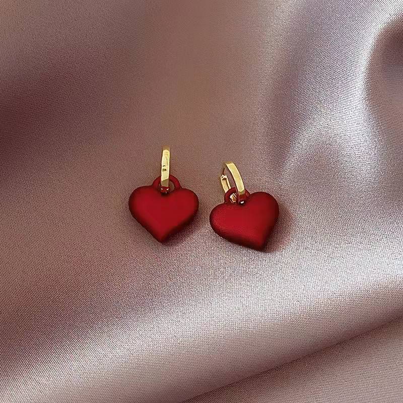 LATS 2022 Premium Frosted Matte Red Heart Dorp Earring Korean Earrings for Woman Party Sweet Jewelry