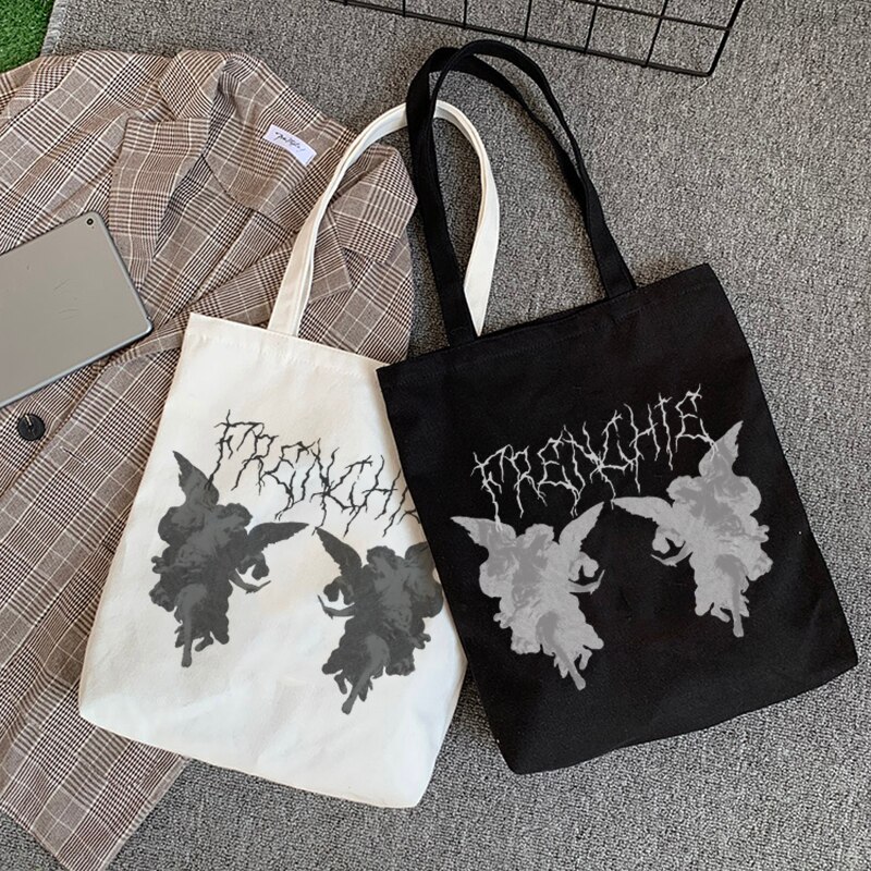 Bolso de lona con estampado de Ángel gótico para mujer, bolsa punk de gran capacidad, informal, divertida, Harajuku, bolso de hombro de estilo hip hop