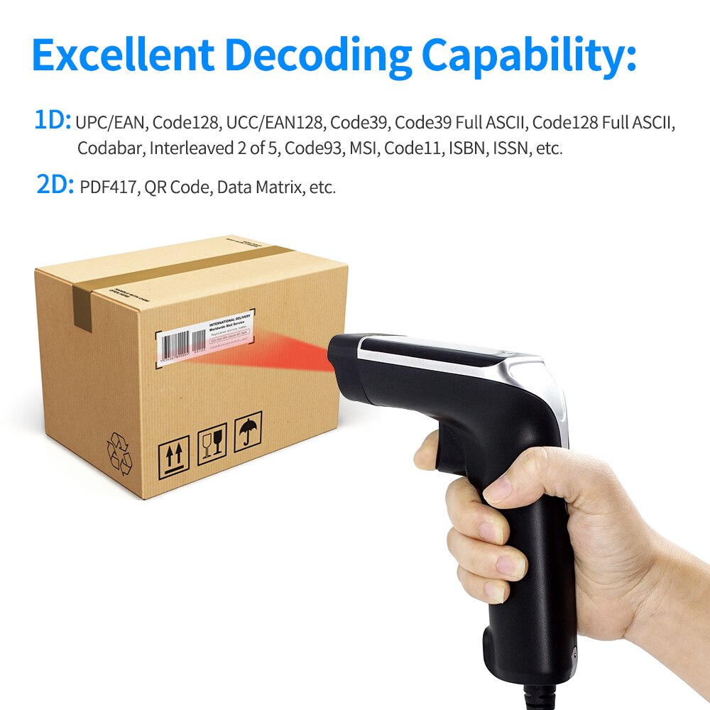 Aibecy 2.4G Wireless BT USB Wired Bar Code Reader Handheld 1D/2D/QR Barcode Scanner Support Two-Way Manual/Auto Scanning