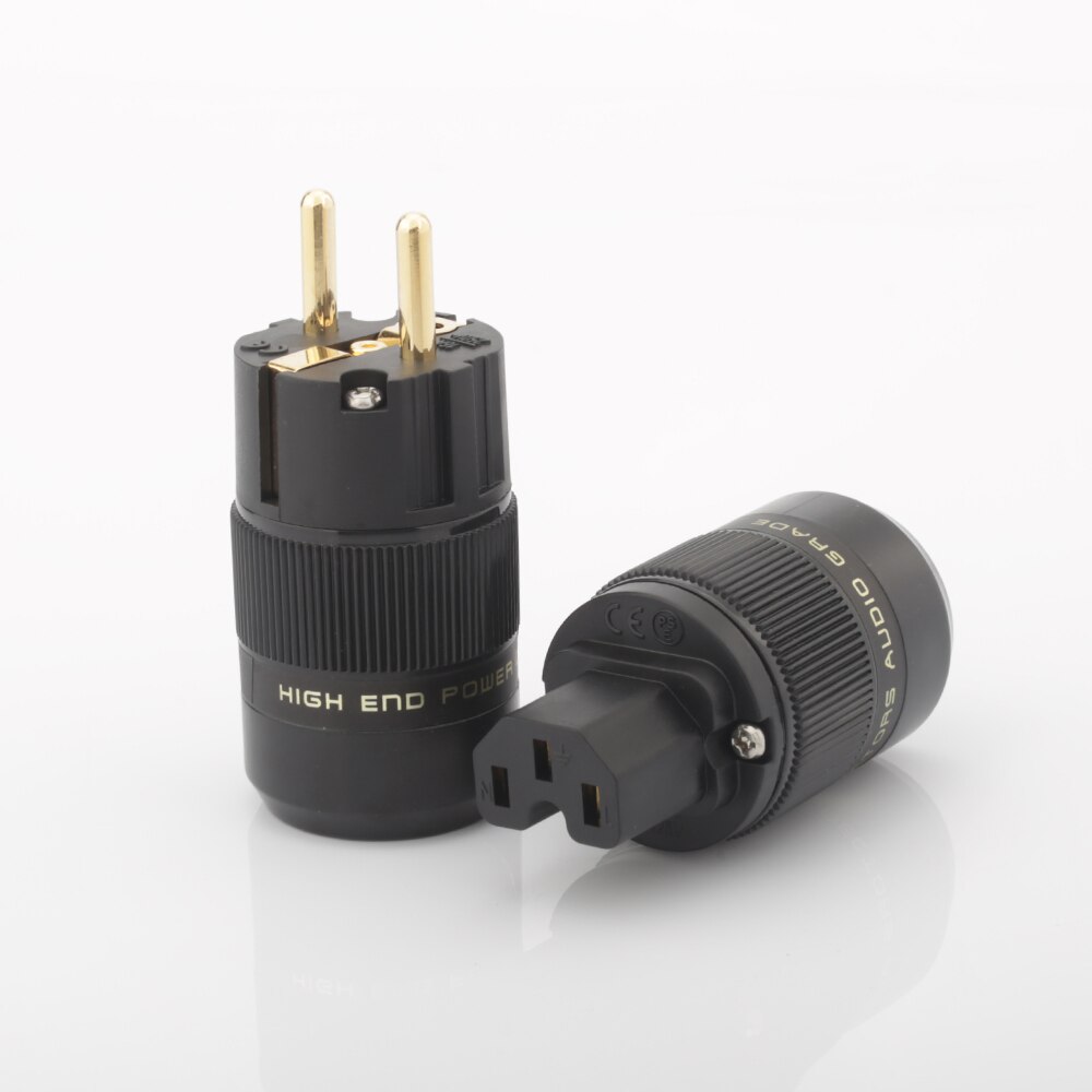 Hight EUR Schuko EU Power Plug IEC Connector plug Male Female Power Plug 24K Gold plated Rhodium silver Plated HIFI diy: B-24K Gold Plated