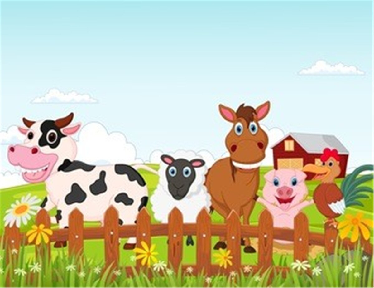 Fotostudio Props Fotografie Achtergrond Happy Farm Animal Cartoon Collection Vinyl Achtergrond Kids Verjaardagsfeestje Decoratie: 60cmX40cm