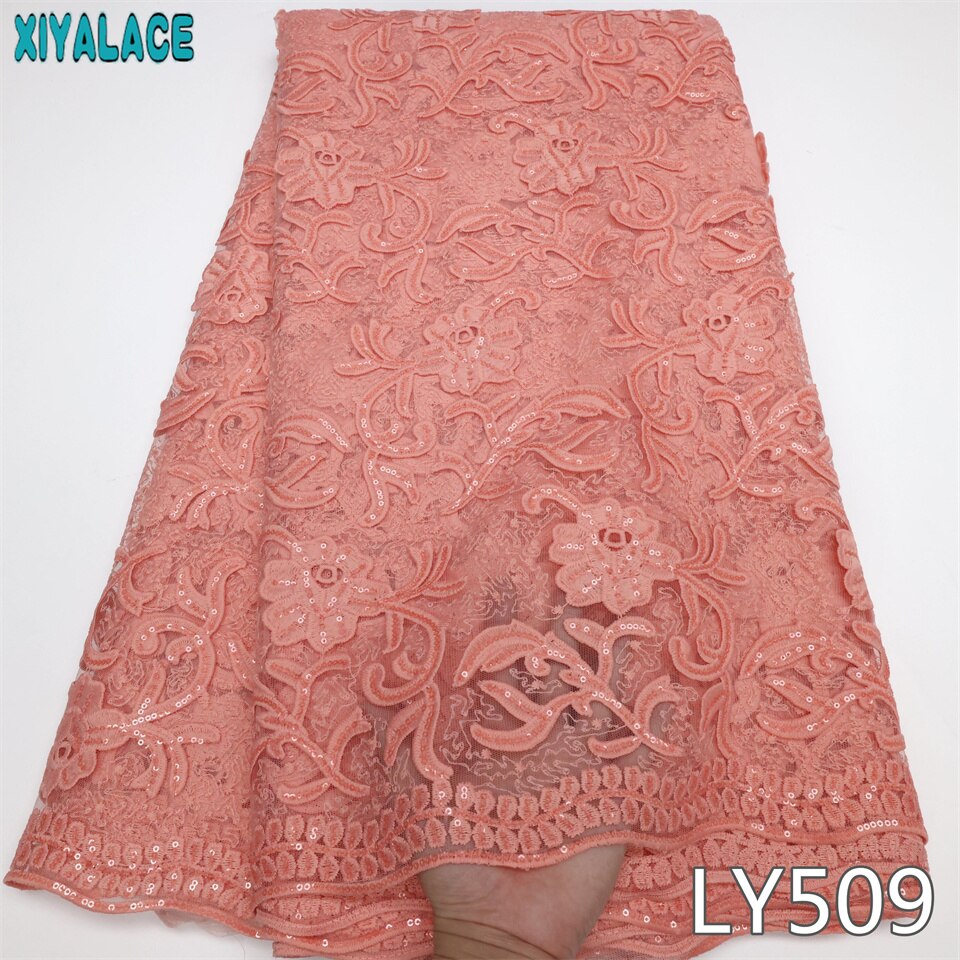 Baby Pink African French Mesh Lace Fabrics with Sequins Embroidery Milk Silk Lace Nigerian Tissue Cord Lace for Party Sew LY509
