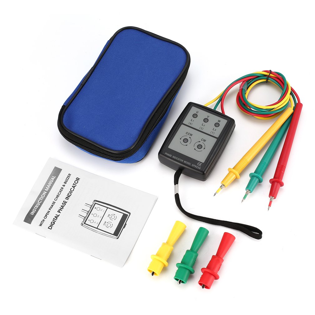 Sp8030 3 fase rotatie tester digitale fase indicator detector led zoemer fasevolgordemeter spanningstester 200v-480v ac