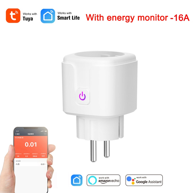 Tuya smart life  eu 16a wifi smart socket fjernbetjening med energiovervågning strømforbrug arbejde med alexa og google home